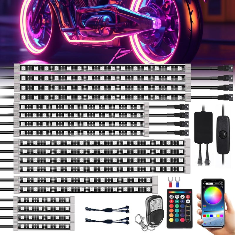 SUNPIE 18PCS Bright Motorcycle LED Underglow Kit w/Brake&Turn Signal, 12V Waterproof Multi-Color RGB LED Strips Motorcycles Lights for Harley Honda Kawasaki Suzuki - Image 1
